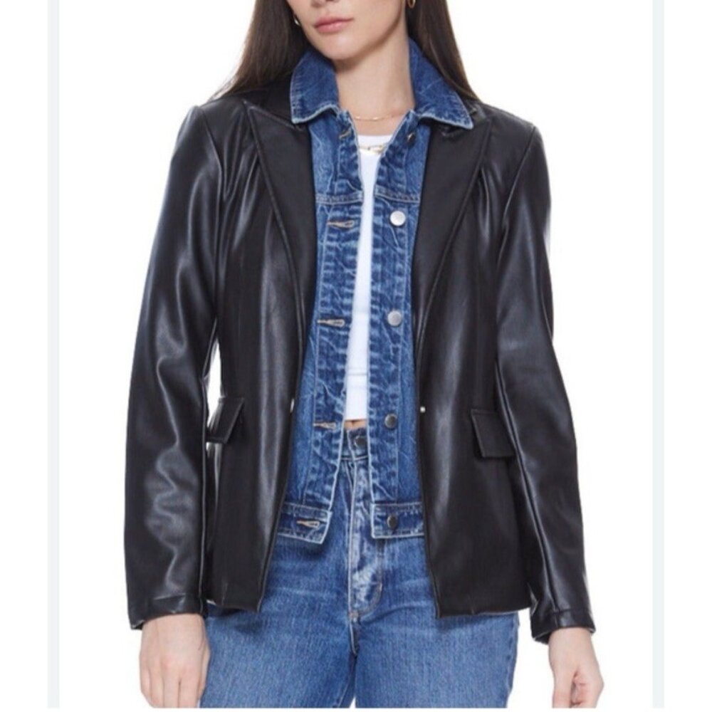 Blue Revival Unreal Leather Helen Black Blue Double Layer Blazer S Small NEW NWT